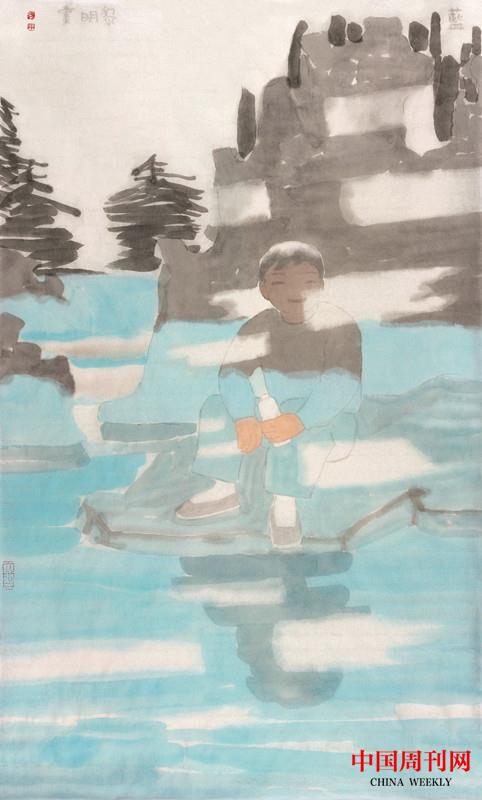 田黎明2020藍(lán)，紙本水墨，70×40cm.jpg