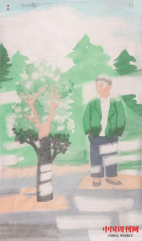 田黎明2020綠，紙本水墨，70×40cm.jpg