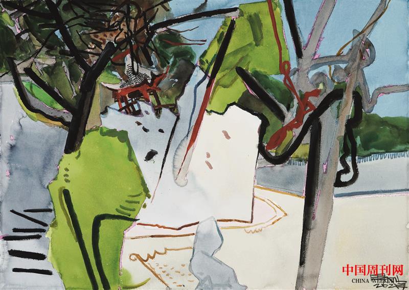 2021年周剛水彩畫——《春意綺園》尺寸75x105cm，2021年.jpg